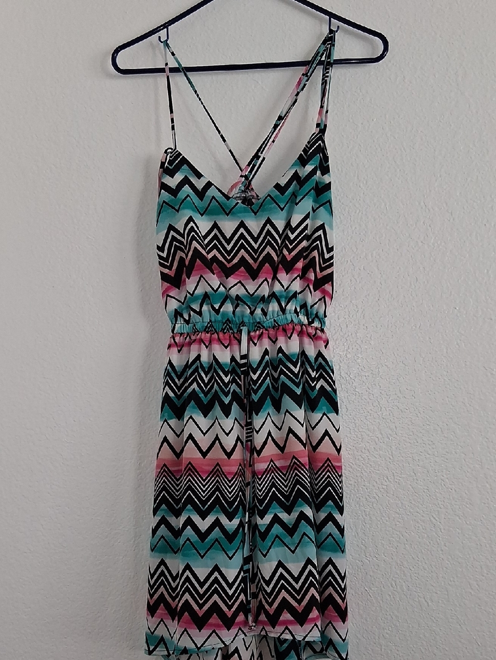 BeBop Chevron One-Piece Romper in Teal, Pink, Black Womans Medium